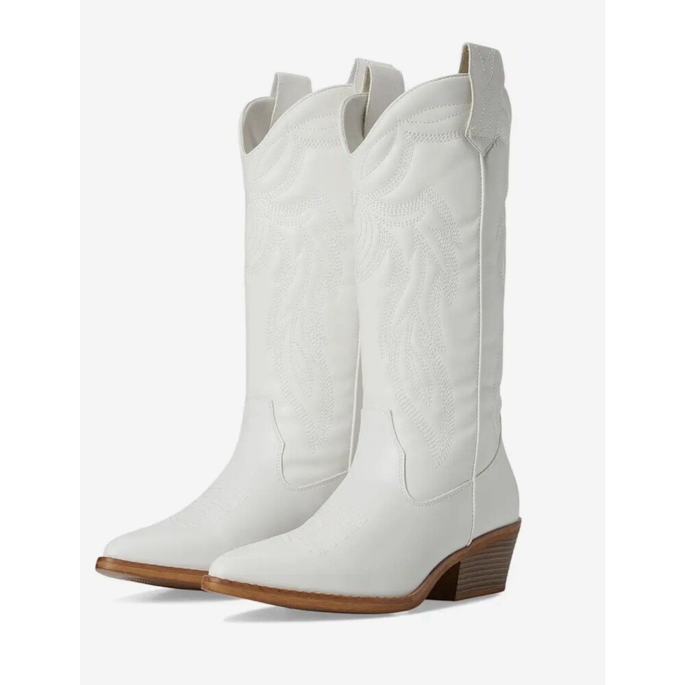 New Roper Women Hattie White Faux Leather Cowboy Western Boots Size 10 EU 41.5